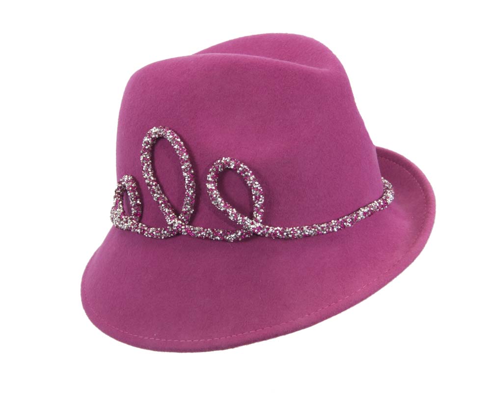 Designers fuchsia felt ladies fedora hat