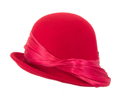 Red felt draped cloche hat