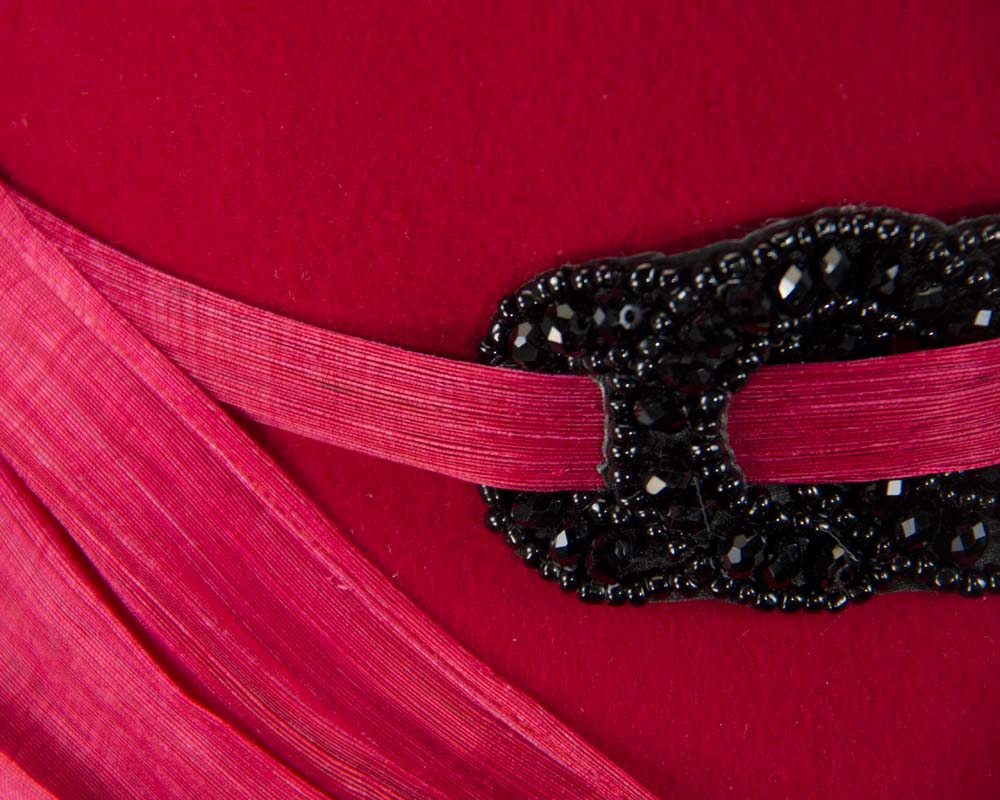 Red felt draped cloche hat