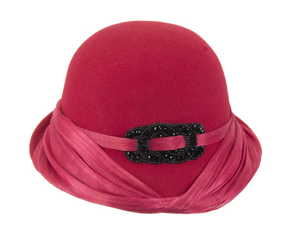 Red felt draped cloche hat