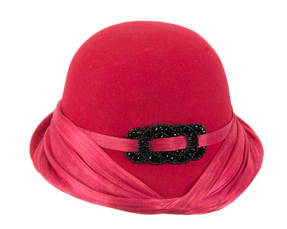 Red felt draped cloche hat