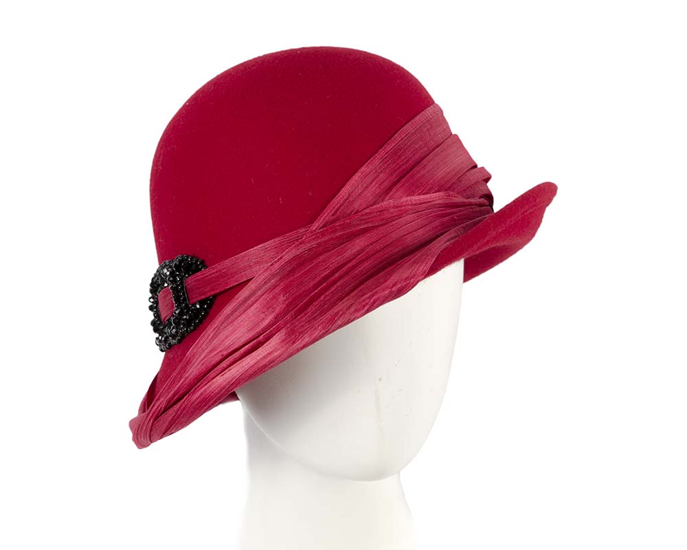 Red felt draped cloche hat