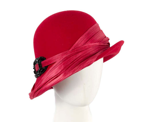 Red felt draped cloche hat