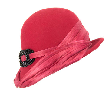 Red felt draped cloche hat