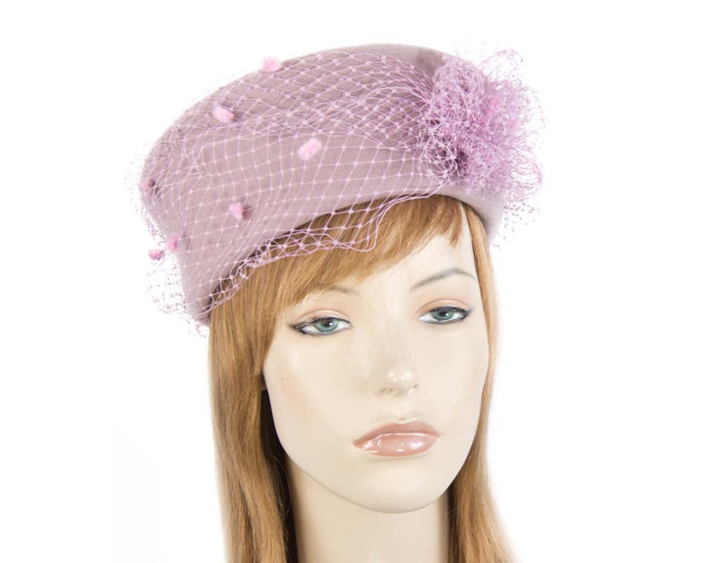 Large dusty pink felt beret hat
