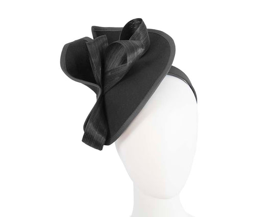 Twisted black felt fascinator by Fillies Collection-0