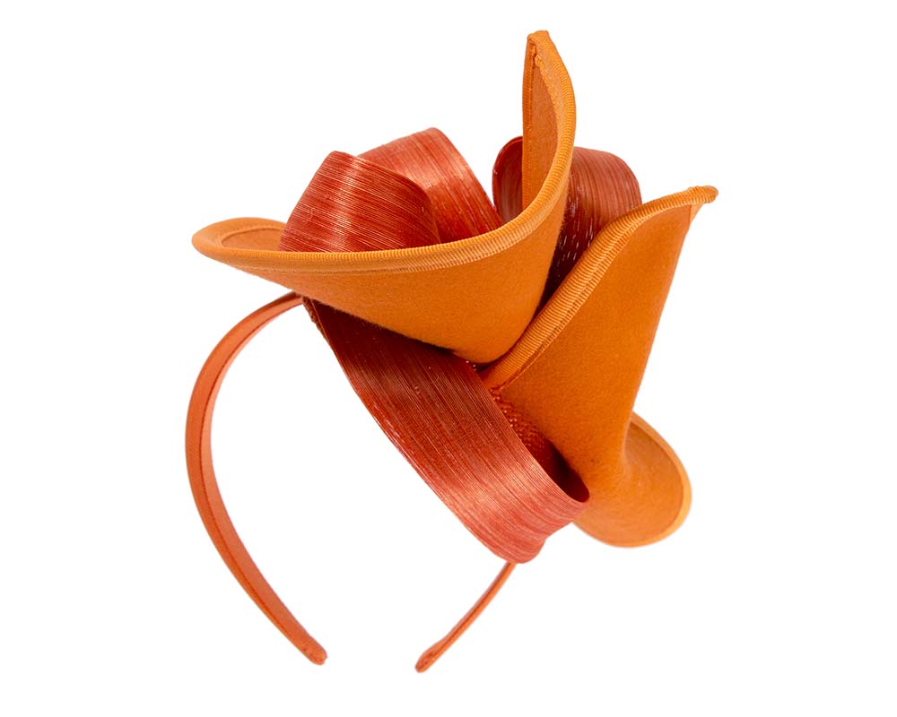 Twisted orange felt fascinator by Fillies Collection-3