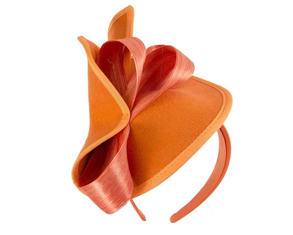 Twisted orange felt fascinator by Fillies Collection-1