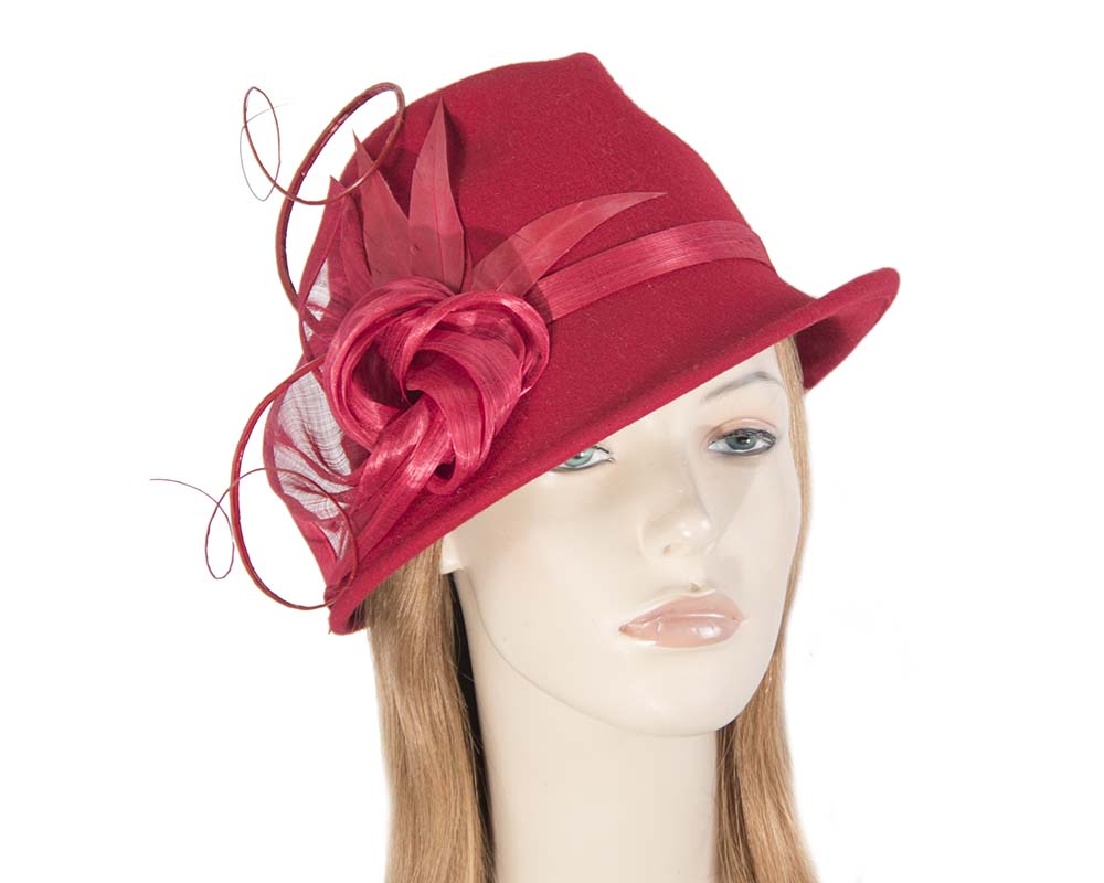 Red fashion trilby hat by Fillies Collection