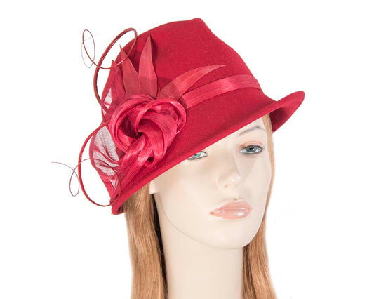 Red fashion trilby hat by Fillies Collection