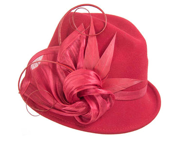 Red fashion trilby hat by Fillies Collection