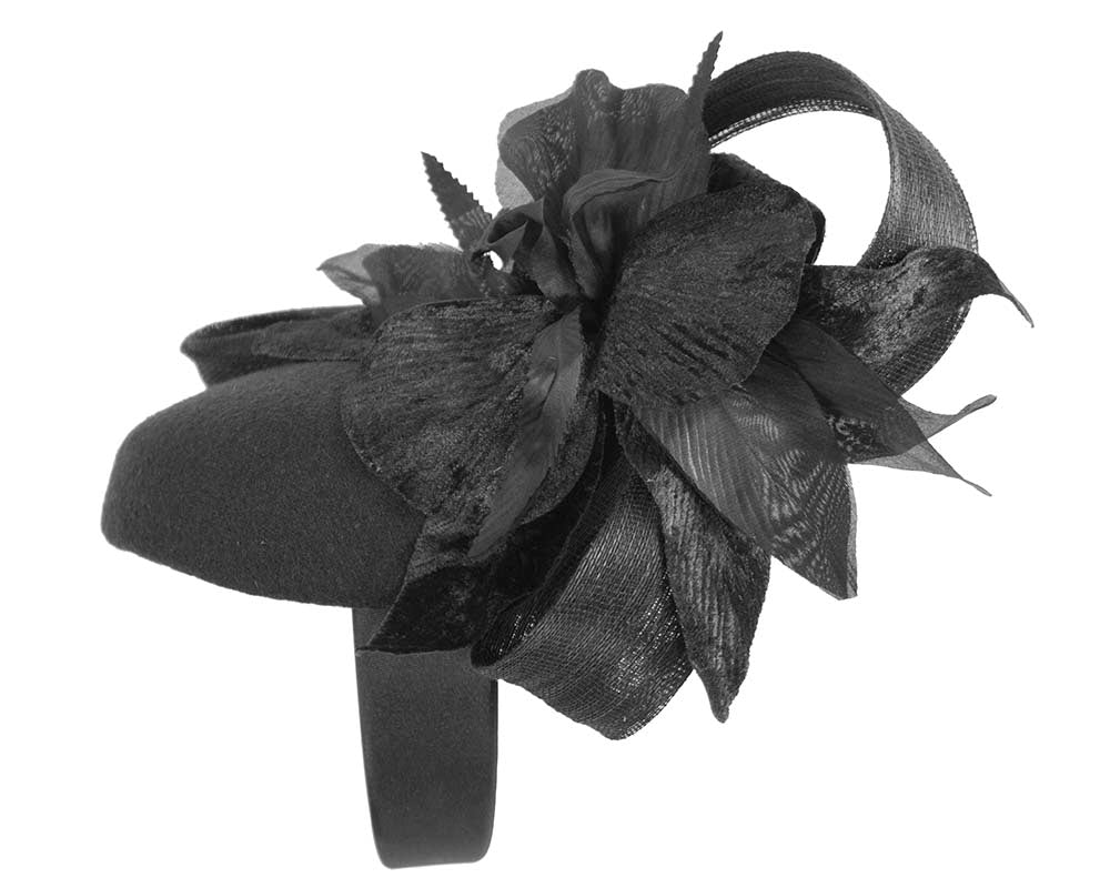 Tall black winter racing pillbox fascinator by Fillies Collection-4