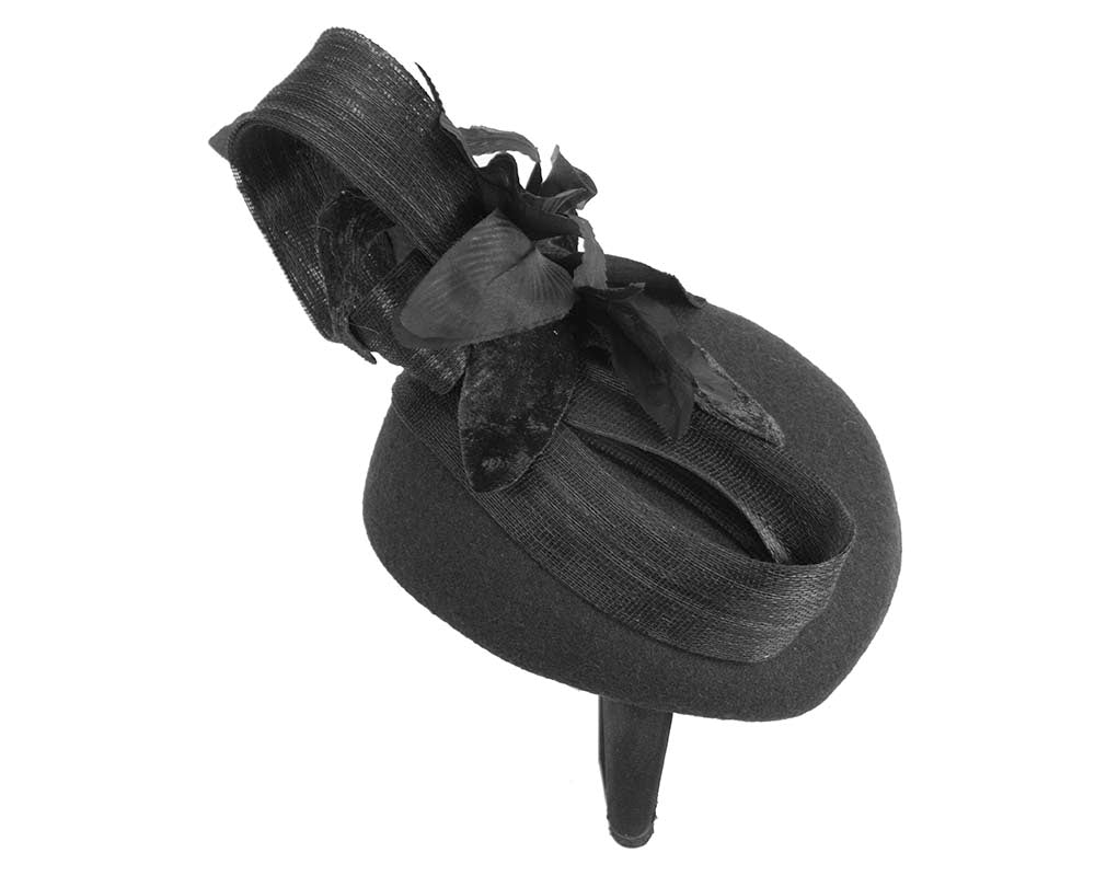 Tall black winter racing pillbox fascinator by Fillies Collection-2