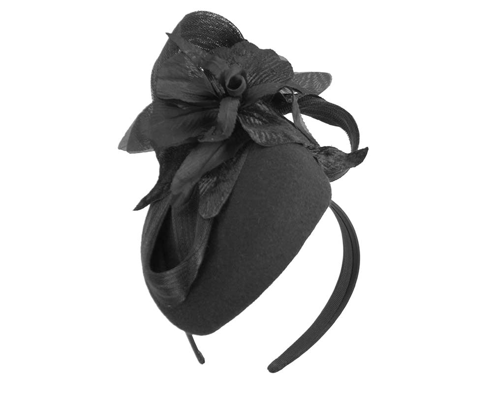 Tall black winter racing pillbox fascinator by Fillies Collection-1