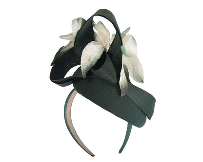 Tall green & cream winter racing pillbox fascinator by Fillies Collection-4