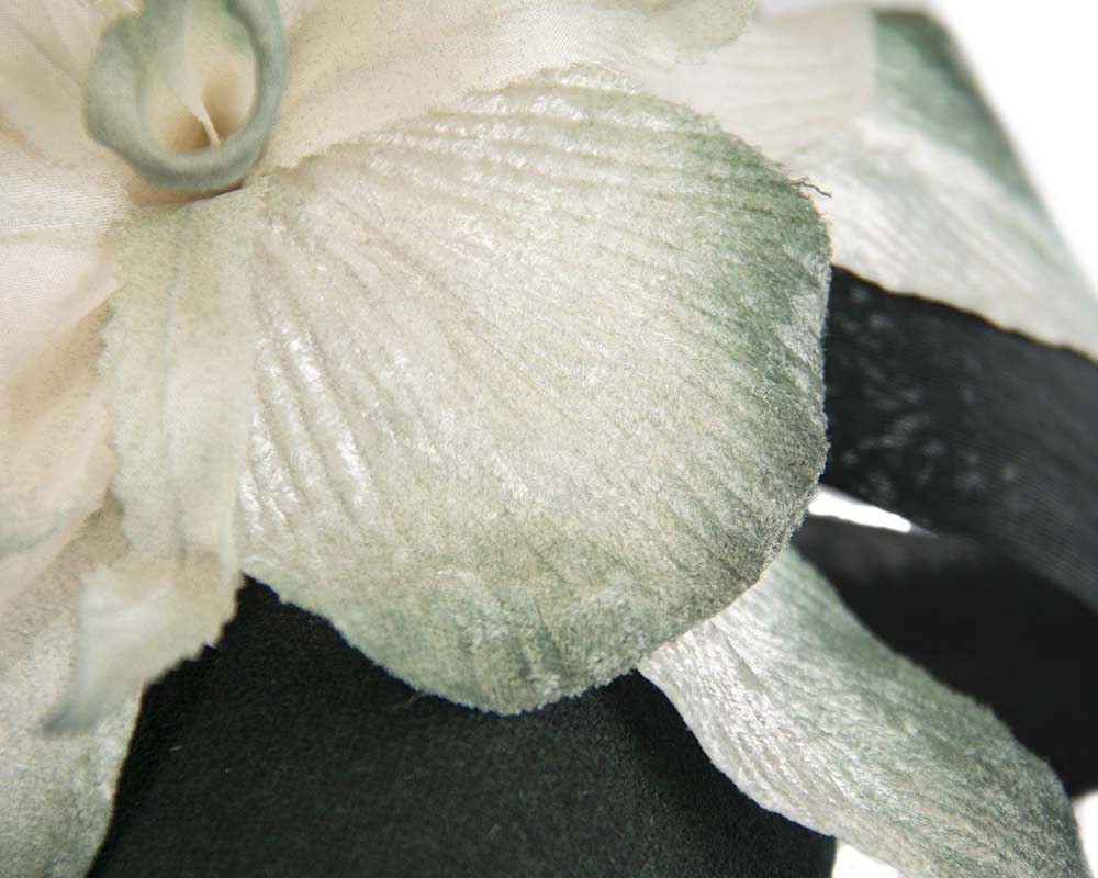 Tall green & cream winter racing pillbox fascinator by Fillies Collection-3