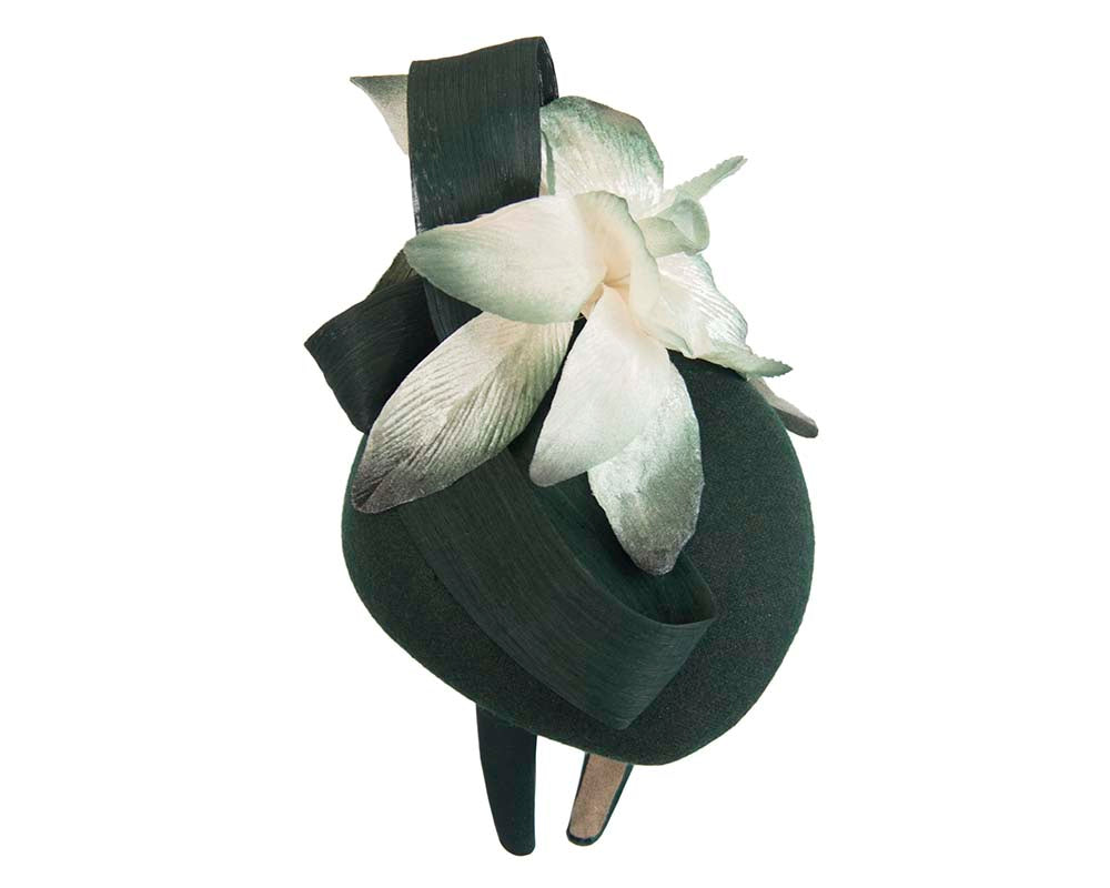 Tall green & cream winter racing pillbox fascinator by Fillies Collection-2