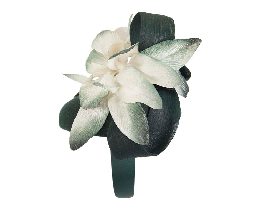 Tall green & cream winter racing pillbox fascinator by Fillies Collection-5