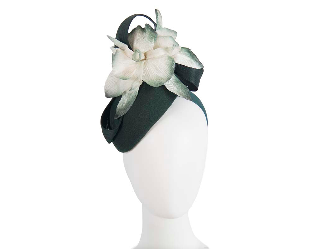 Tall green & cream winter racing pillbox fascinator by Fillies Collection-0