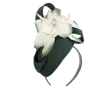 Tall green & cream winter racing pillbox fascinator by Fillies Collection-1