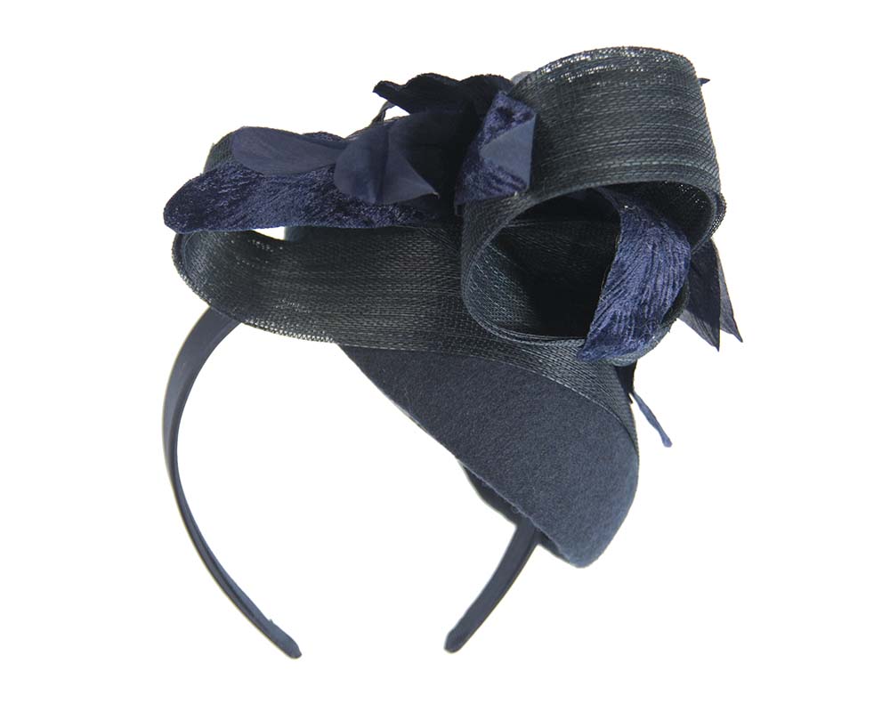 Tall navy winter racing pillbox fascinator by Fillies Collection-4