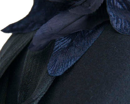 Tall navy winter racing pillbox fascinator by Fillies Collection-3