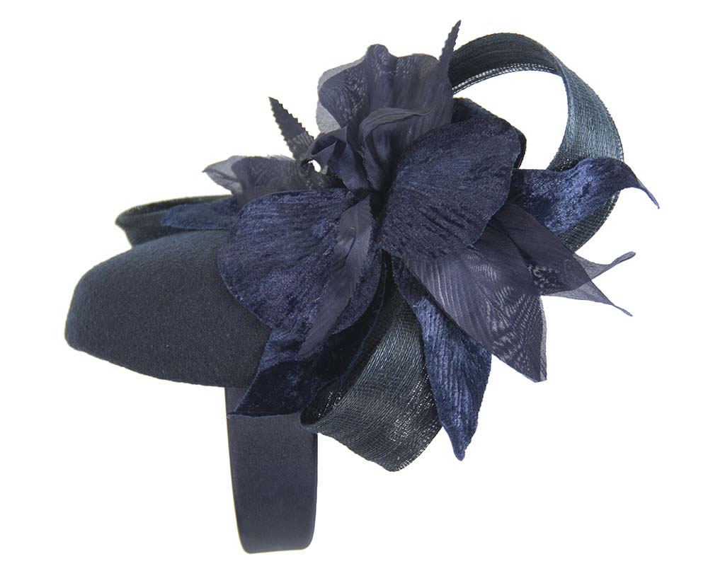 Tall navy winter racing pillbox fascinator by Fillies Collection-5