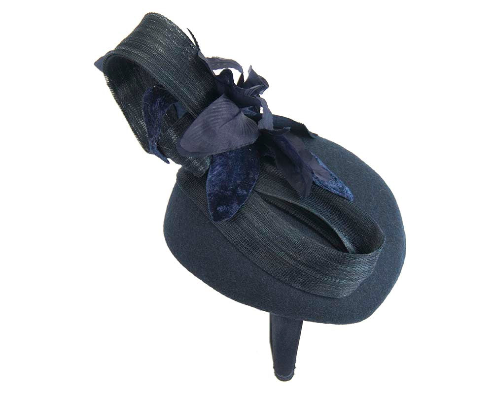 Tall navy winter racing pillbox fascinator by Fillies Collection-2