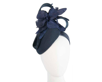 Tall navy winter racing pillbox fascinator by Fillies Collection-0