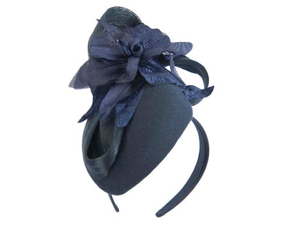 Tall navy winter racing pillbox fascinator by Fillies Collection-1
