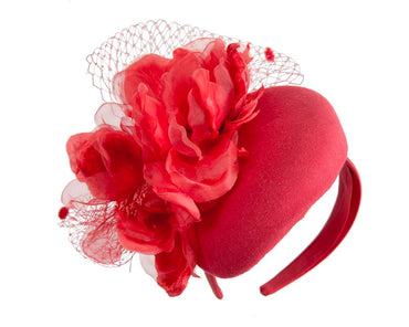 Red pillbox with large flower by Fillies Collection-1