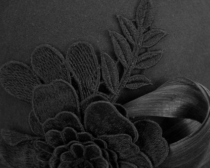 Black felt cloche hat with lace by Fillies Collection-4