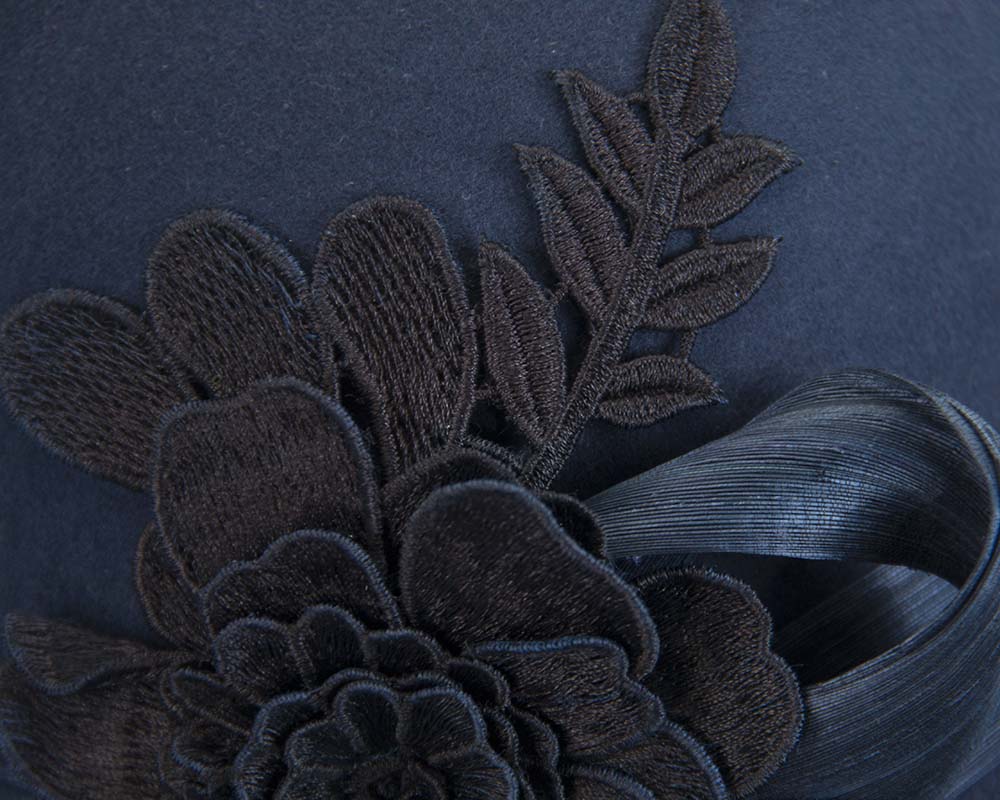 Navy felt cloche hat with lace by Fillies Collection