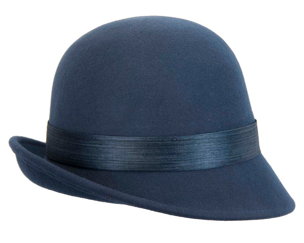 Navy felt cloche hat with lace by Fillies Collection