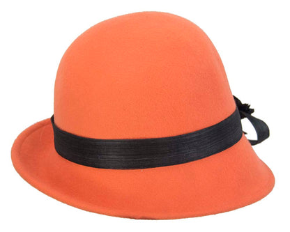 Orange felt cloche hat with lace by Fillies Collection