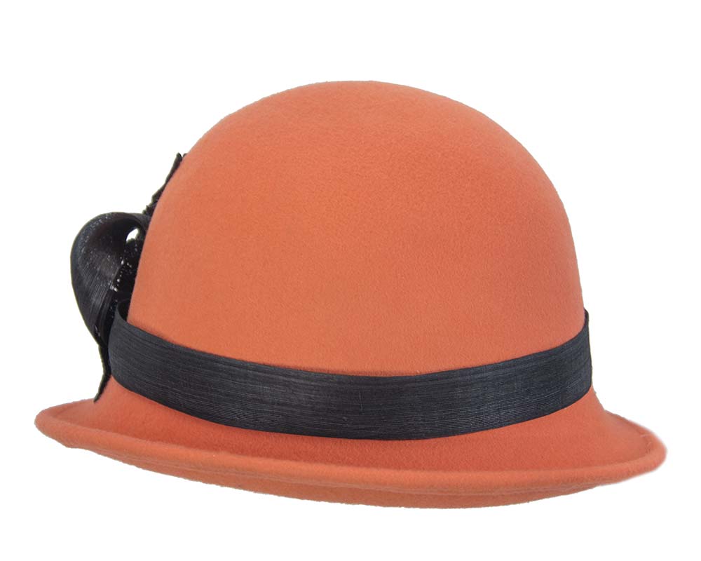 Orange felt cloche hat with lace by Fillies Collection