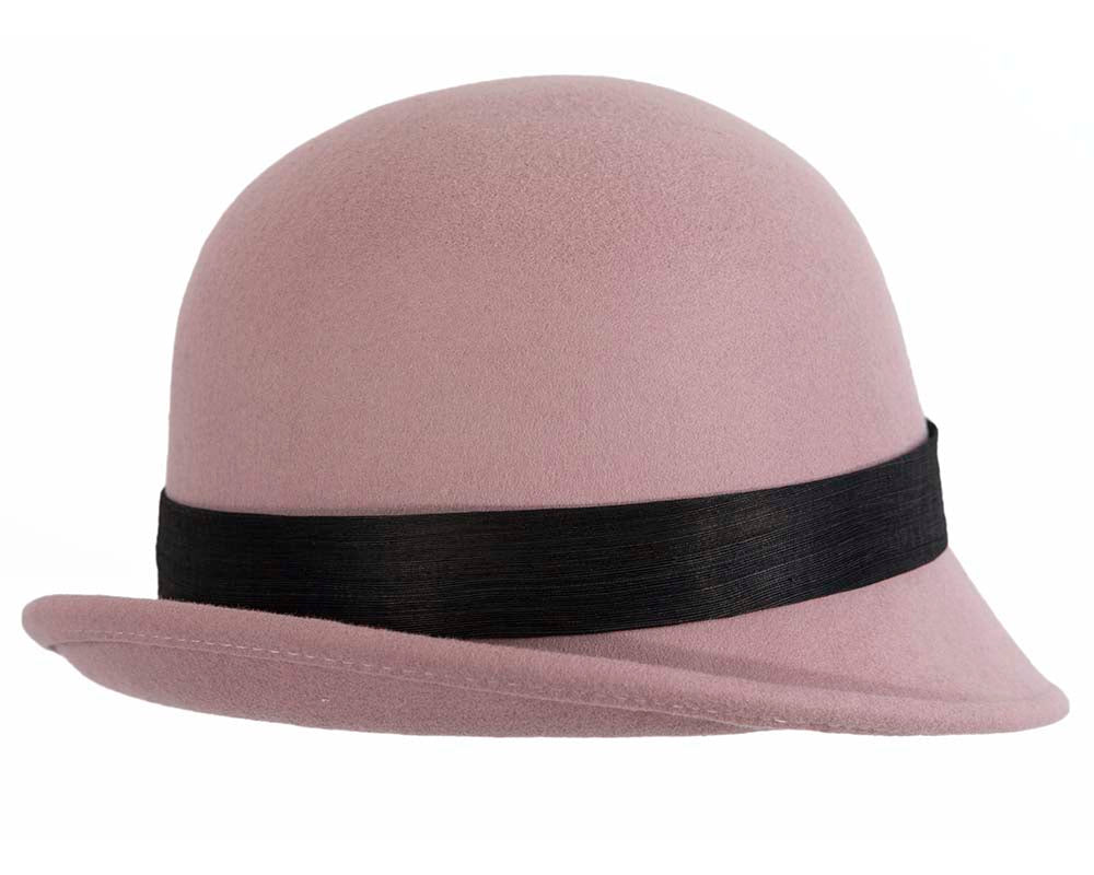 Dusty pink felt cloche hat with lace by Fillies Collection
