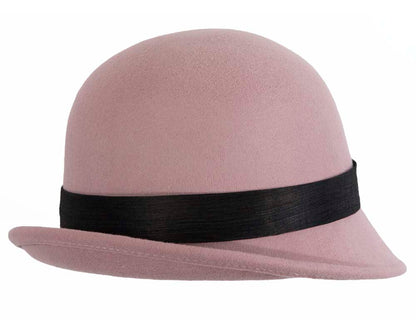 Dusty pink felt cloche hat with lace by Fillies Collection