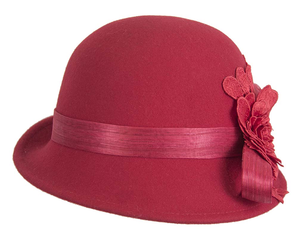 Red felt cloche hat with lace by Fillies Collection-5