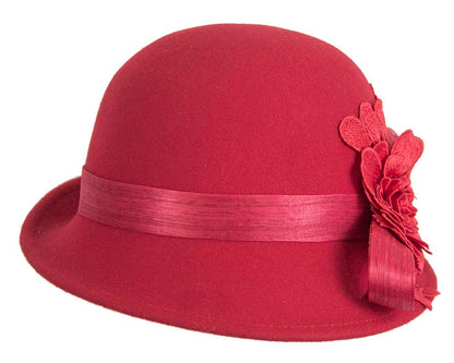 Red felt cloche hat with lace by Fillies Collection-5