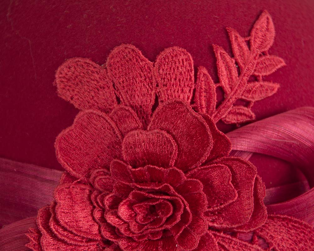 Red felt cloche hat with lace by Fillies Collection-4