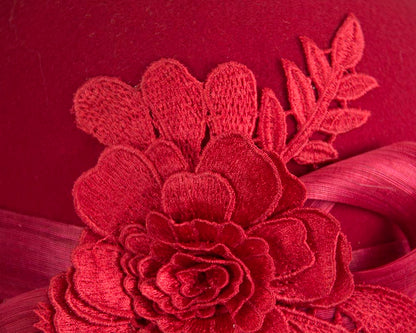 Red felt cloche hat with lace by Fillies Collection-4