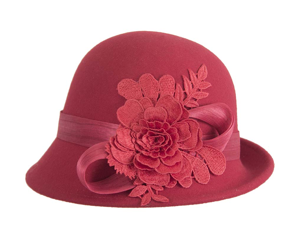 Red felt cloche hat with lace by Fillies Collection-3