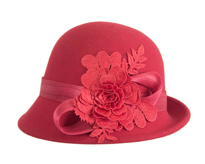 Red felt cloche hat with lace by Fillies Collection-3