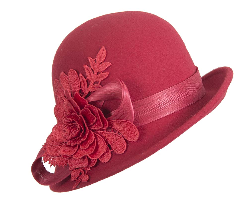 Red felt cloche hat with lace by Fillies Collection-1