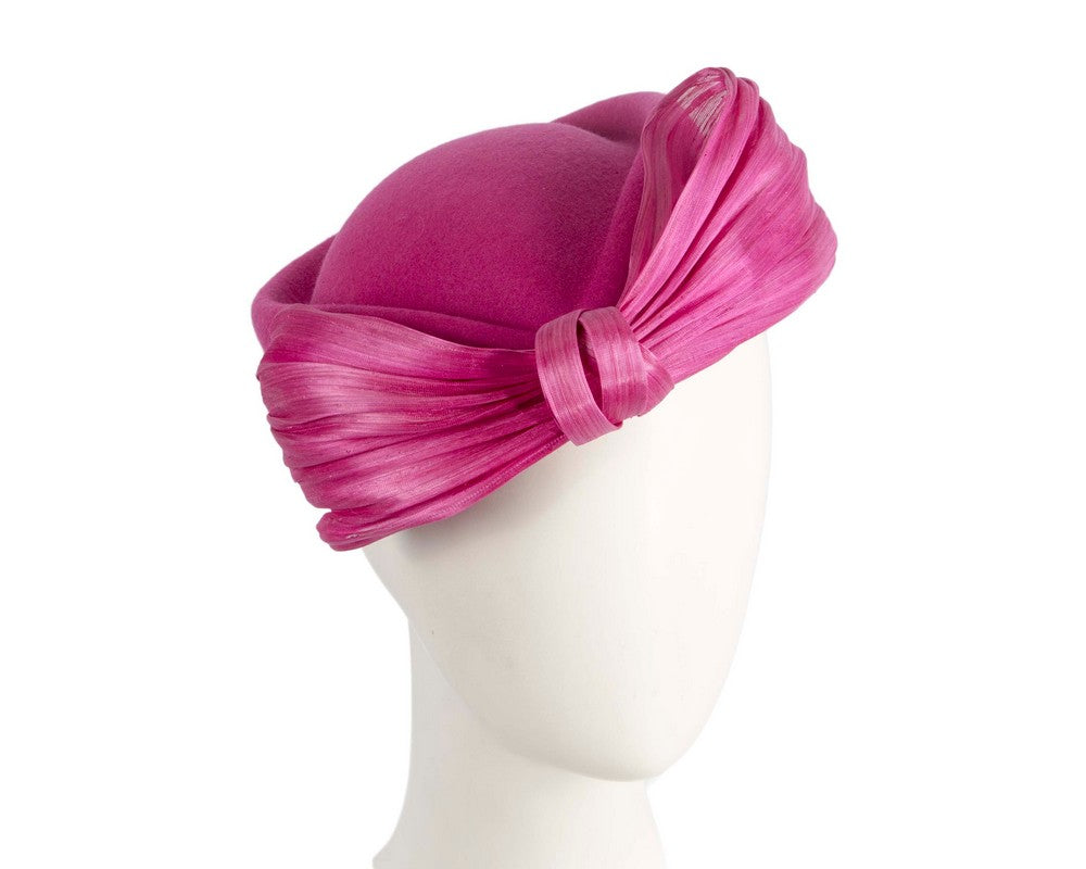 Fuchsia Jackie Onassis style felt beret by Fillies Collection-1