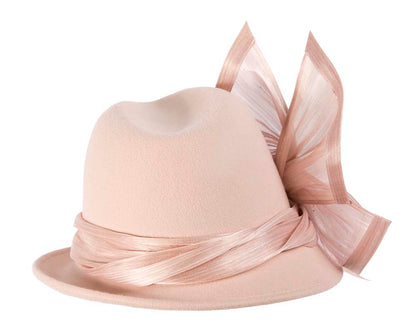 Beige ladies winter fashion felt fedora hat by Fillies Collection F660-5