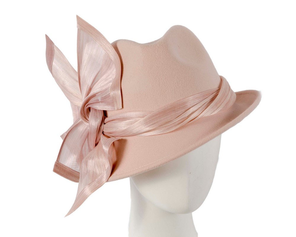 Beige ladies winter fashion felt fedora hat by Fillies Collection F660-0