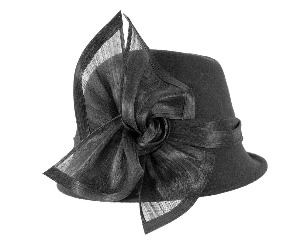 Black ladies winter fashion felt fedora hat by Fillies Collection F660-2