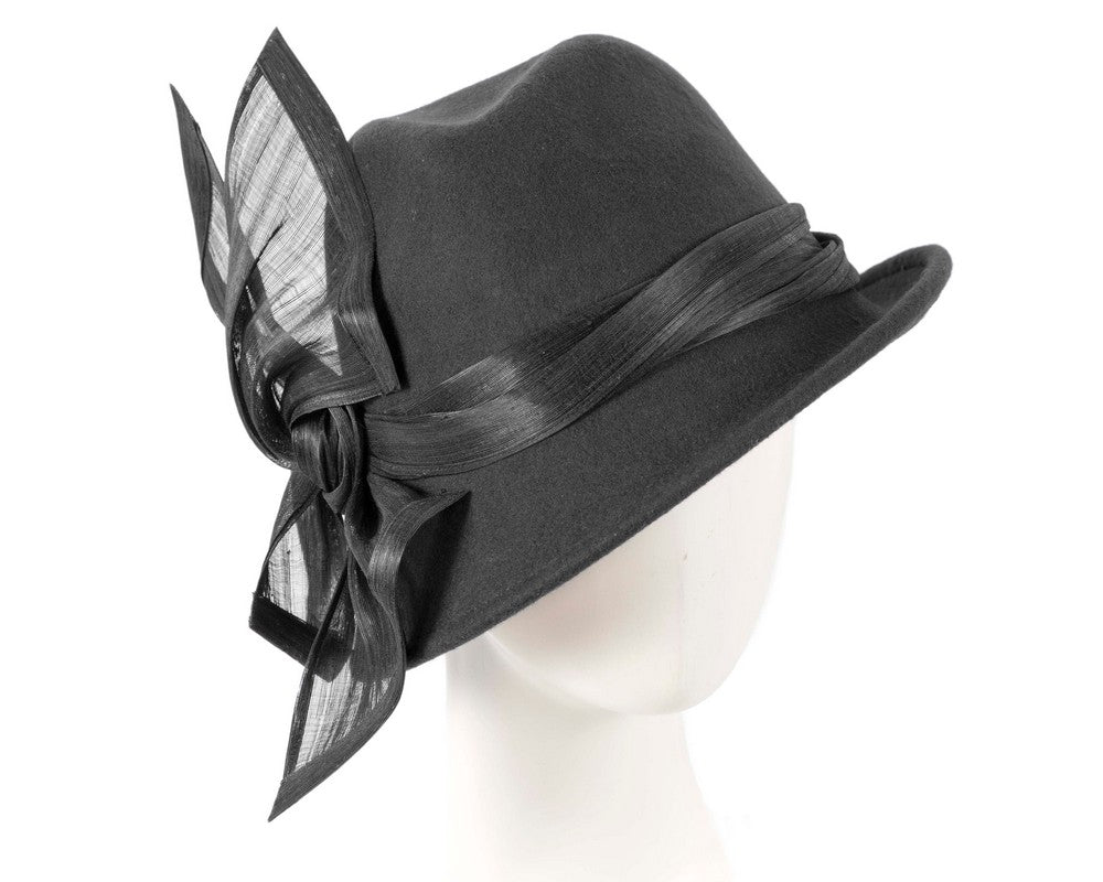Black ladies winter fashion felt fedora hat by Fillies Collection F660-0